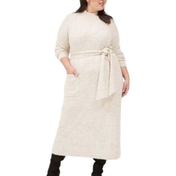 Lane Bryant Mock Neck Belted Sweater Dress, Size 26/28 - Picture 1 of 9